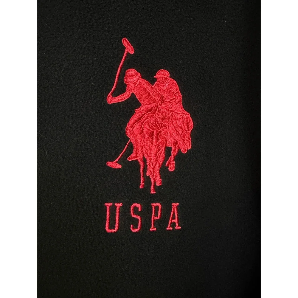 U.S. Polo Assn. Fleece Jacket Men's XL Black Red Embroidered Logo Full Zip